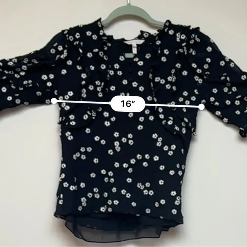 Rebecca Taylor Black & White Alessandra Ruffle Top Size 0 - Picture 12 of 15